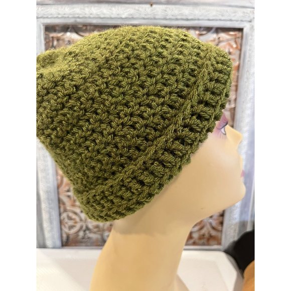 Handmade Crochet Olive Green Beanie Hat - Picture 2 of 6